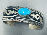 Authentic Thomas Singer Vintage Native American Navajo Turquoise Geo Sterling Silver Bracelet-Nativo Arts