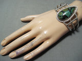 Huge Vintage Native American Navajo Teardrop Spiderweb Green Turquoise Sterling Silver Bracelet-Nativo Arts