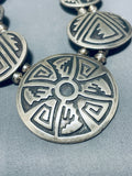 Native American One Of The Most Intricate Vintage Navajo Sterling Silver Geomtric Necklace-Nativo Arts
