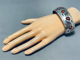 Signed Native American Navajo Coral Sterling Silver Bear Paw Bracelet-Nativo Arts