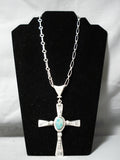 Exquisite Native American Navajo Royston Turquoise Sterling Silver Cross Necklace-Nativo Arts