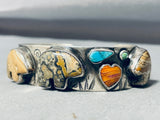 Important Bear Vintage Native American Navajo Turquoise Sterling Silver Bracelet Cuff-Nativo Arts
