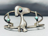 Native American Extremely Rare Vintage Snoopy Turquoise Sterling Silver Bracelet Old-Nativo Arts