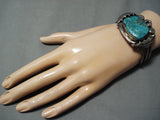 Authentic Vintage Native American Navajo Chunky Turquoise Sterling Silver Bracelet-Nativo Arts