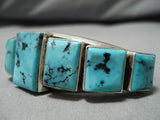 Exquisite Vintage Native American Navajo Squared Turquoise Sterling Silver Bracelet Old-Nativo Arts