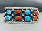 Colorful Vintage Native American Navajo Turquoise Coral Sterling Silver Bracelet-Nativo Arts
