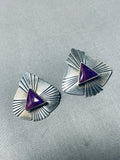 Beautiful Vintage Native American Navajo Sugulite Sterling Silver Earrings-Nativo Arts