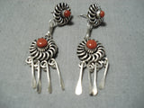 Al Lementino Fantastic Zuni Coral Sterling Silver Earrings Native American-Nativo Arts