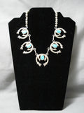 Impressive Vintage Native American Navajo Turquoise Sterling Silver Squash Blossom Necklace-Nativo Arts