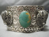 Very Rare Buffalo Head Native American Green Turquoise Sterling Silver Bracelet-Nativo Arts