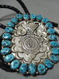 Astounding Vintage Native American Navajo Kingman Turquoise Sterling Silver Bolo Tie-Nativo Arts