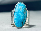 Tremendous Native American Navajo Kingman Turquoise Sterling Silver Giant Ring-Nativo Arts