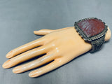 104 Gram Opulent Vintage Native American Navajo Red Agate Sterling Silver Wire Bracelet-Nativo Arts