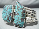Chunky Vintage Native American Navajo Basalt Turquoise Sterling Silver Bracelet-Nativo Arts