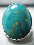 Stunning Native American Navajo Signed Pilot Mountain Turquoise Sterling Silver Ring-Nativo Arts