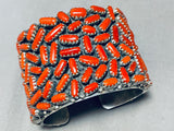154 Gram Chunky Coral Native American Navajo Sterling Silver Wide Bracelet Cuff-Nativo Arts