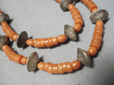 Museum Vintage Native American Navajo Coral Sterling Silver Hogan Bead Necklace- Very Old!-Nativo Arts