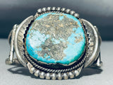 Boudler Turquoise Vintage Native American Navajo Sterling Silver Leaf Bracelet Cuff-Nativo Arts