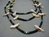 Earlier 1900's Vintage Native American Jewelry Navajo Brown Heishi Fetish Sterling Silver Necklace-Nativo Arts