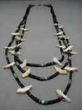 Earlier 1900's Vintage Native American Jewelry Navajo Brown Heishi Fetish Sterling Silver Necklace-Nativo Arts