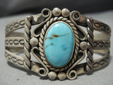 Earlier 1900's Vintage Native American Jewelry Navajo Sky Blue Turquoise Sterling Silver Bracelet-Nativo Arts