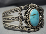 Earlier 1900's Vintage Native American Jewelry Navajo Sky Blue Turquoise Sterling Silver Bracelet-Nativo Arts