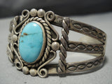 Earlier 1900's Vintage Native American Jewelry Navajo Sky Blue Turquoise Sterling Silver Bracelet-Nativo Arts