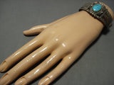 Earlier 1900's Vintage Native American Jewelry Navajo Sky Blue Turquoise Sterling Silver Bracelet-Nativo Arts