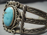 Earlier 1900's Vintage Native American Jewelry Navajo Sky Blue Turquoise Sterling Silver Bracelet-Nativo Arts