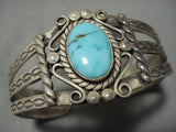 Earlier 1900's Vintage Native American Jewelry Navajo Sky Blue Turquoise Sterling Silver Bracelet-Nativo Arts