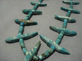 Earlier 1900's Vintage Native American Navajo Fetish Bird Turquoise Sterling Silver Necklace Old-Nativo Arts