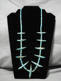 Earlier 1900's Vintage Native American Navajo Fetish Bird Turquoise Sterling Silver Necklace Old-Nativo Arts