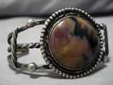 Earlier 1900's Vintage Native American Navajo Sterling Silver Petrified Wood Bracelet Old-Nativo Arts