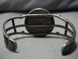 Earlier 1900's Vintage Native American Navajo Sterling Silver Petrified Wood Bracelet Old-Nativo Arts