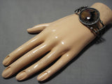 Earlier 1900's Vintage Native American Navajo Sterling Silver Petrified Wood Bracelet Old-Nativo Arts