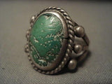 EARLIER 1900'S VINTAGE NAVAJO GREEN TURQUOISE SILVER RING OLD-Nativo Arts
