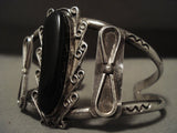 Earlier 1900's Vintage Navajo Jet Sterling Native American Jewelry Silver Bracelet-Nativo Arts