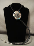 Earlier 1900's Vintage Navajo Men's Persian Turquoise Native American Jewelry Silver Bolo Tie Old-Nativo Arts