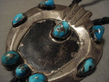 Earlier 1900's Vintage Navajo Men's Persian Turquoise Native American Jewelry Silver Bolo Tie Old-Nativo Arts