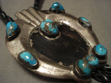 Earlier 1900's Vintage Navajo Men's Persian Turquoise Native American Jewelry Silver Bolo Tie Old-Nativo Arts