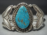 Earlier 1900's Vintage Navajo Native American Jewelry jewelry Repoussed Sterling Silver Turquoise Bracelet-Nativo Arts