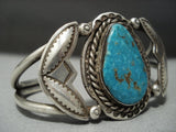 Earlier 1900's Vintage Navajo Native American Jewelry jewelry Repoussed Sterling Silver Turquoise Bracelet-Nativo Arts