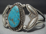 Earlier 1900's Vintage Navajo Native American Jewelry jewelry Repoussed Sterling Silver Turquoise Bracelet-Nativo Arts