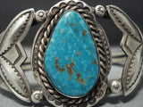Earlier 1900's Vintage Navajo Native American Jewelry jewelry Repoussed Sterling Silver Turquoise Bracelet-Nativo Arts