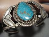 Earlier 1900's Vintage Navajo Native American Jewelry jewelry Repoussed Sterling Silver Turquoise Bracelet-Nativo Arts