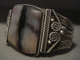 Earlier 1900's Vintage Navajo Petrified Wood Native American Jewelry Silver Bracelet-Nativo Arts