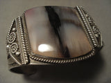Earlier 1900's Vintage Navajo Petrified Wood Native American Jewelry Silver Bracelet-Nativo Arts