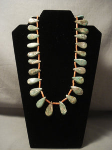 Earlier 1900's Vintage Santo Domingo Cerrillos Teardrop Coral Native American Jewelry Silver Necklace-Nativo Arts