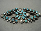 Earlier 1900's Vintage Zuni/ Navajo Turquoise Snake Eyes Native American Jewelry Silver Pin-Nativo Arts