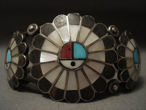 Earlier 1900's Vintage Zuni Turquoise 'Special Shell' Native American Jewelry Silver Bracelet-Nativo Arts